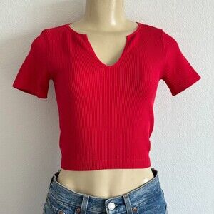 Sommer Ray Red V-Neck Crop Top Baddie Aesthetic Streetwear Ribbed Coquette Retro
